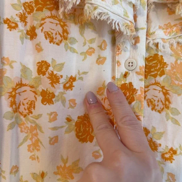 Free People Loretta Tunic Top Oversized Ruffle Tea Combo Floral Boho Chic Medium - Picture 5 of 14